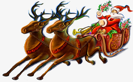 圣诞老人和两只奔跑的麋鹿