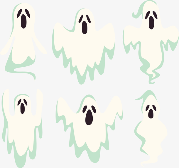 6款万圣节白色幽灵设计矢量素材