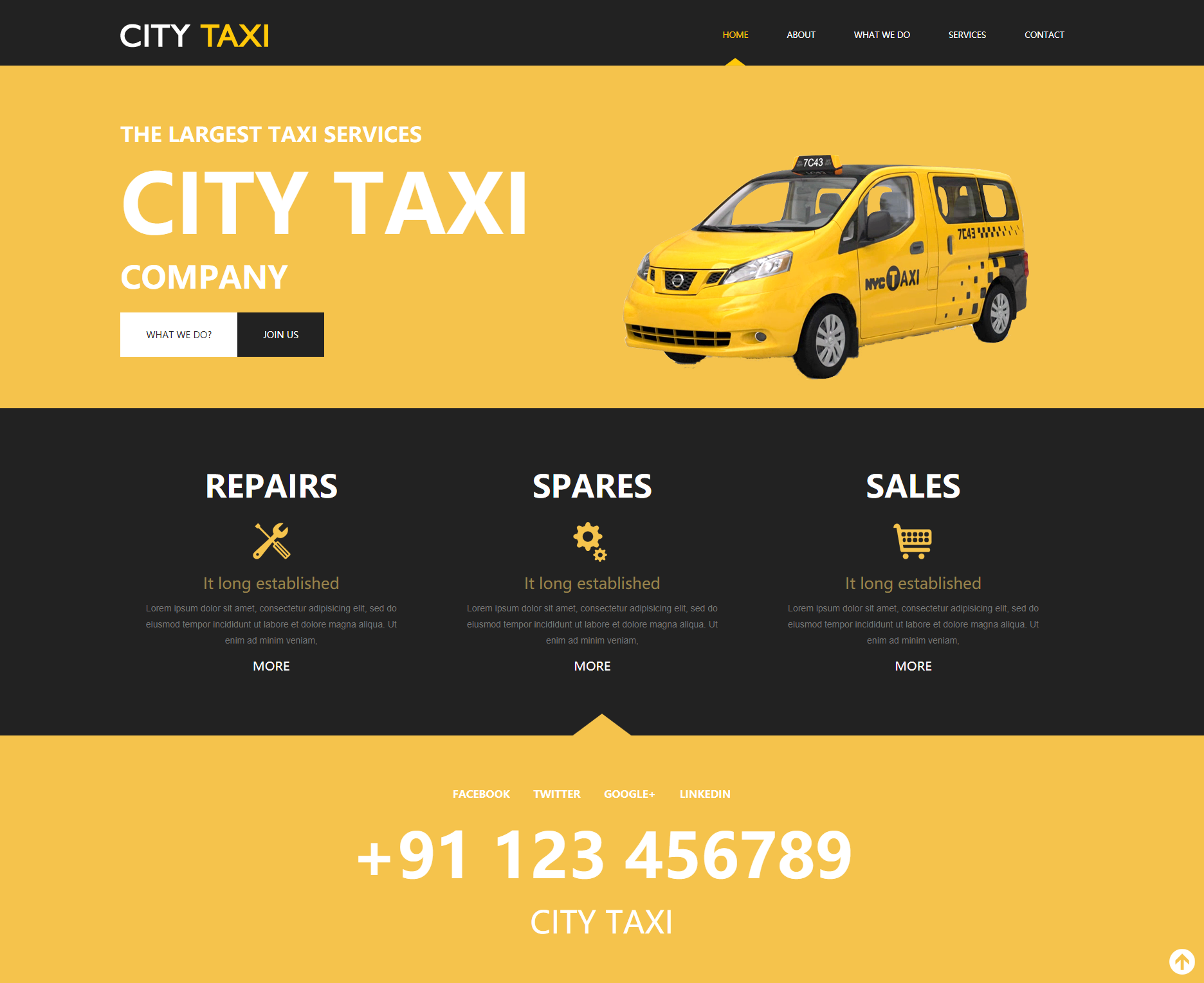 黄色全屏出租车服务网站电脑手机分端前端HTML模板