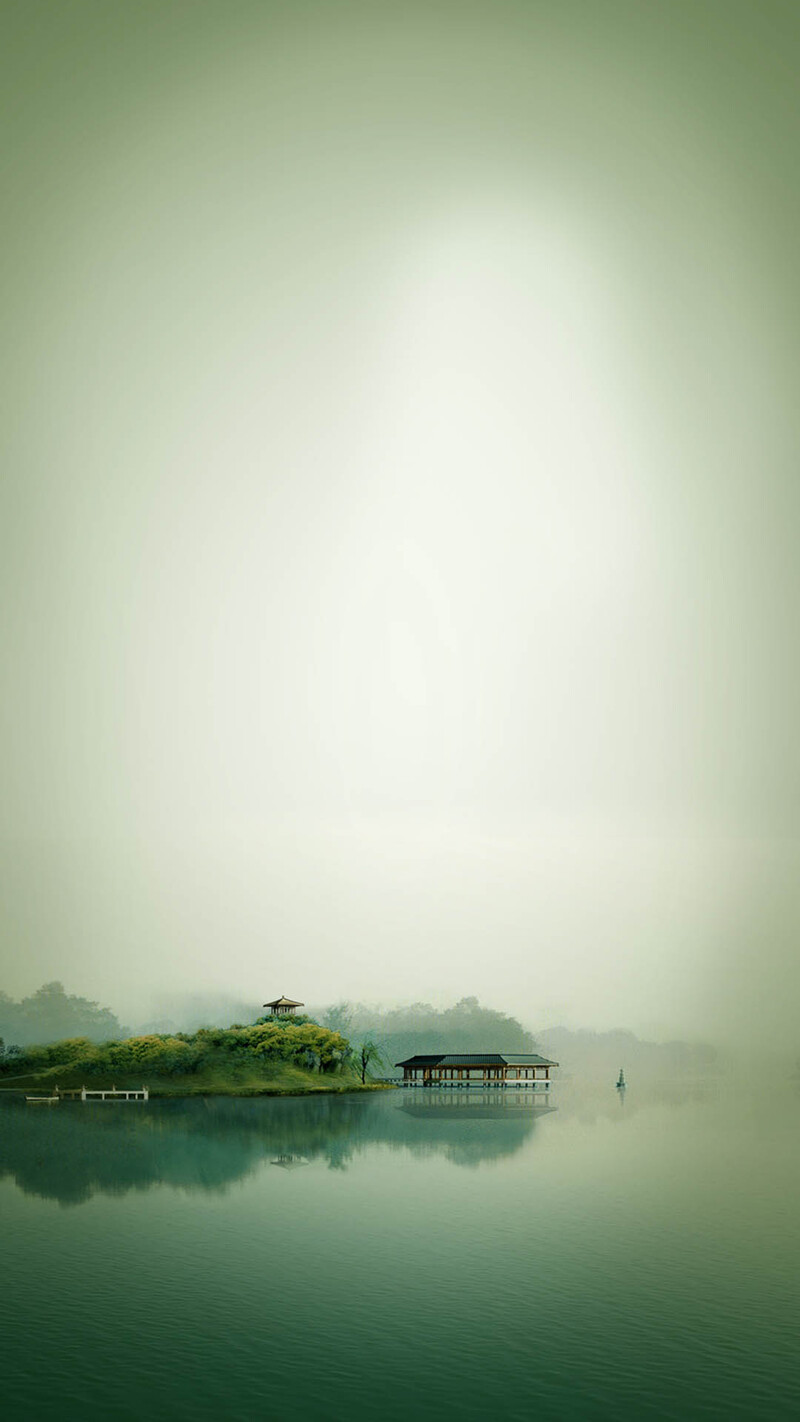 绿色渐变中国风山水背景