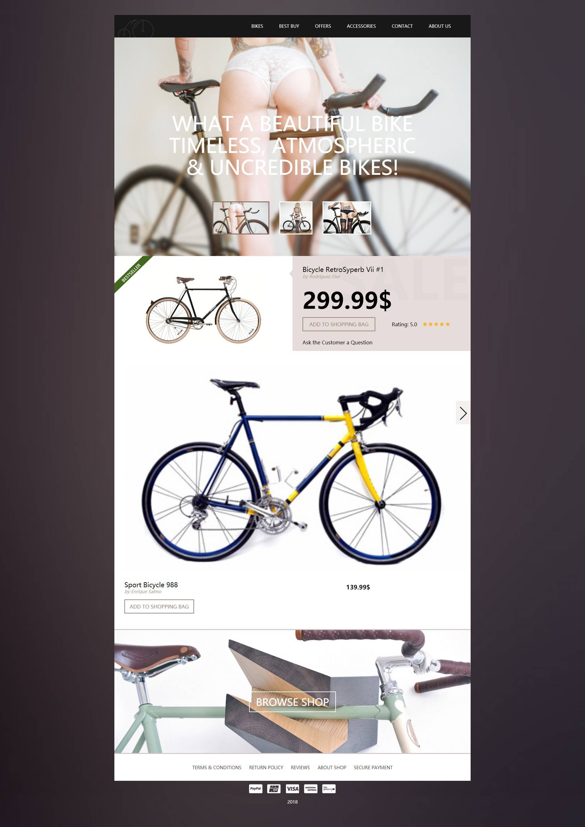 个性创意html自行车电脑手机分端网店商城模板