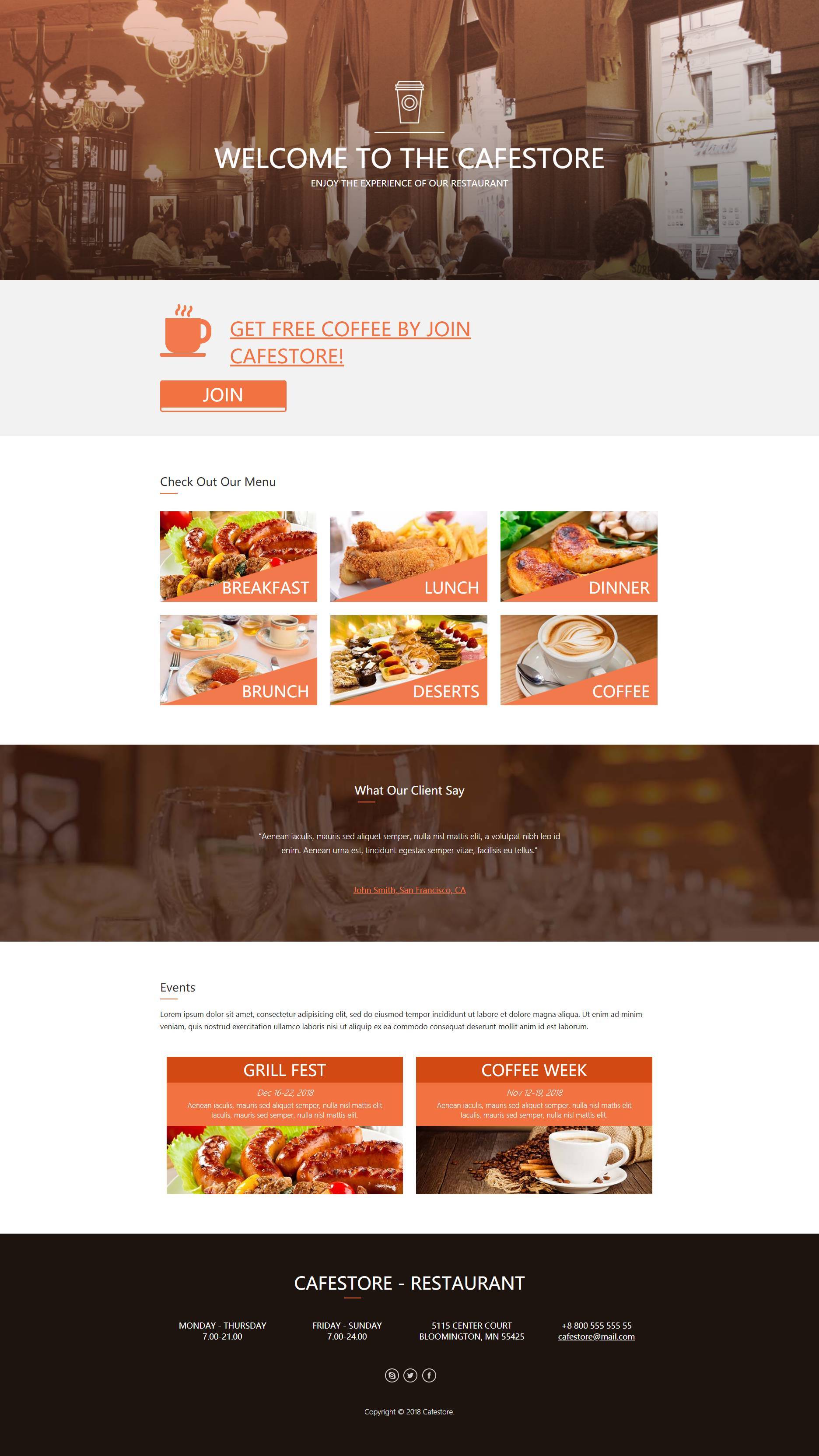 橙色简约html休闲茶餐厅网站模板