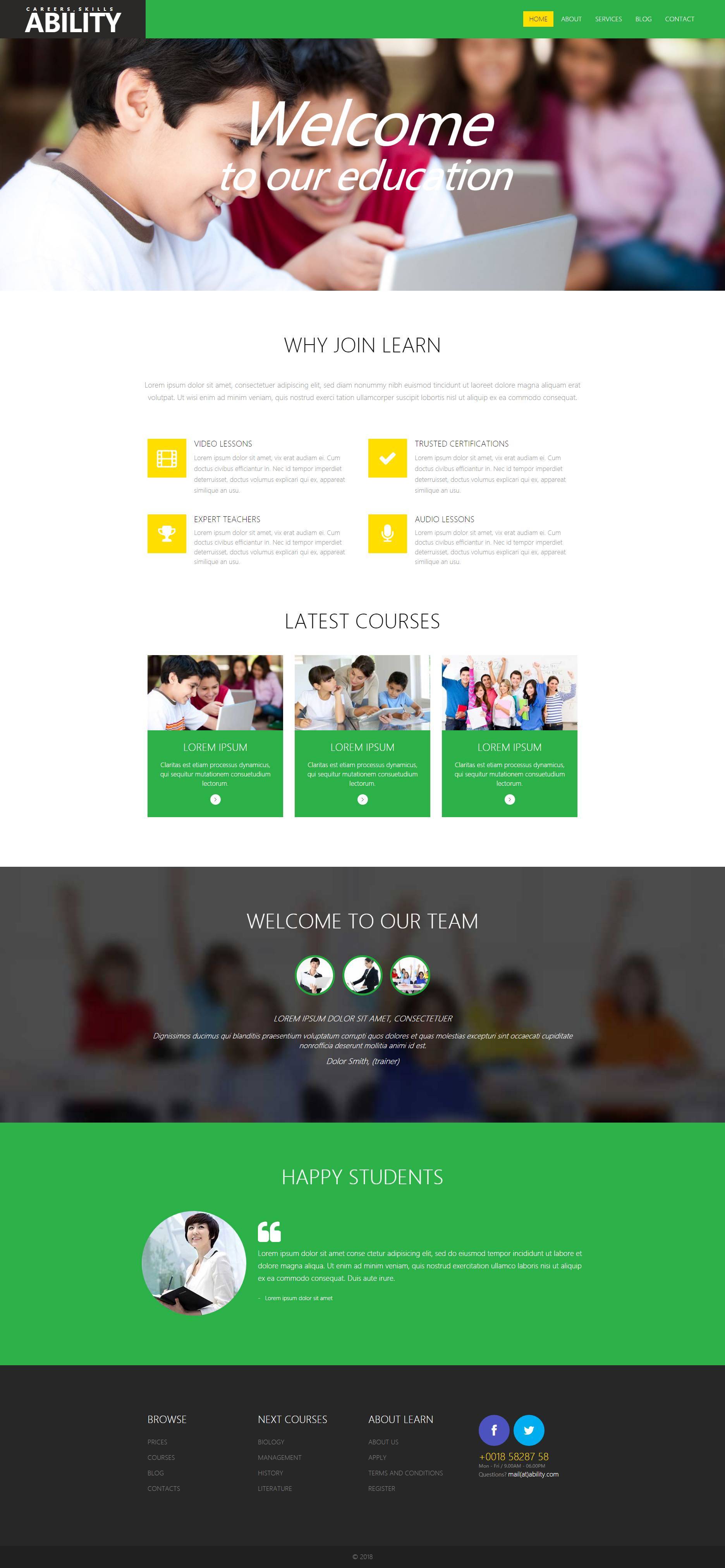 绿色通用型培训教育机构网站模板html下载