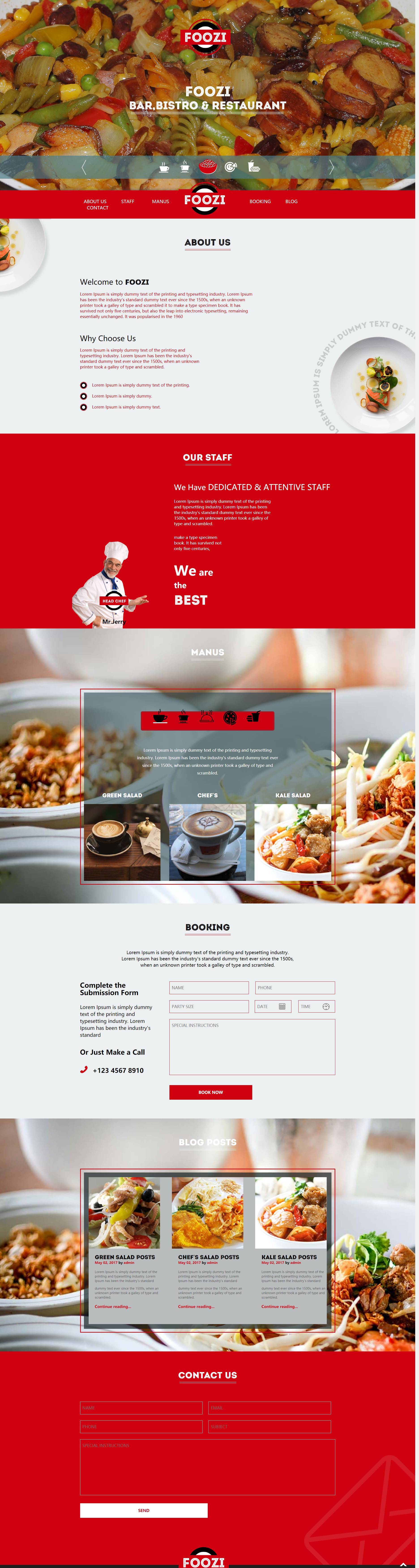 红色主题html餐厅美食网站模板