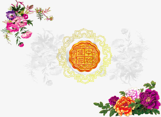 中秋节手绘地花朵月饼