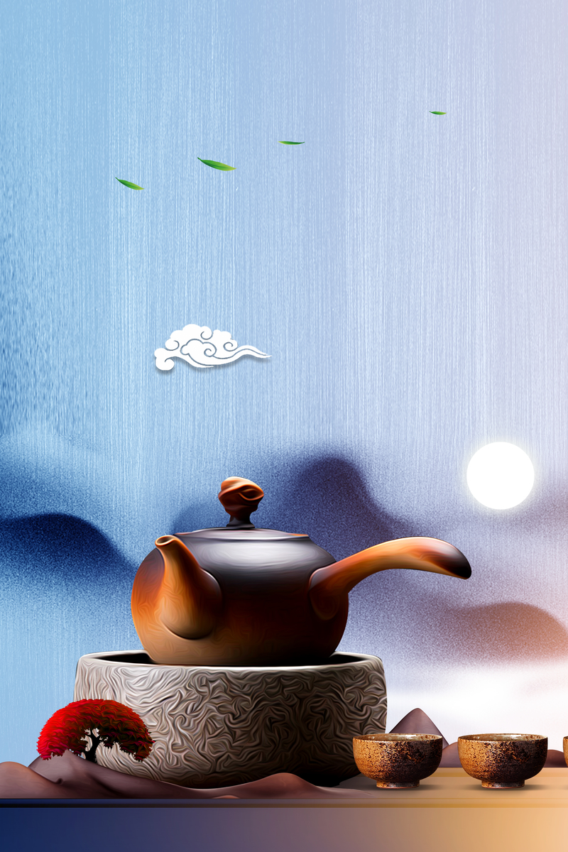 茶之道蓝色中国风海报