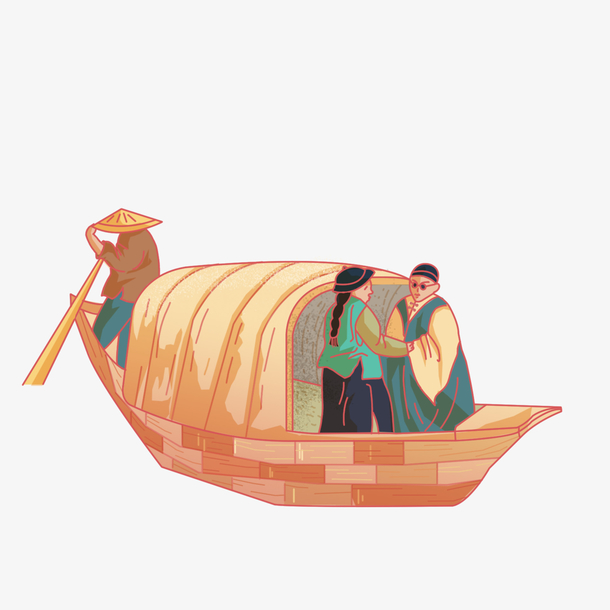 国潮复古风格划船插画