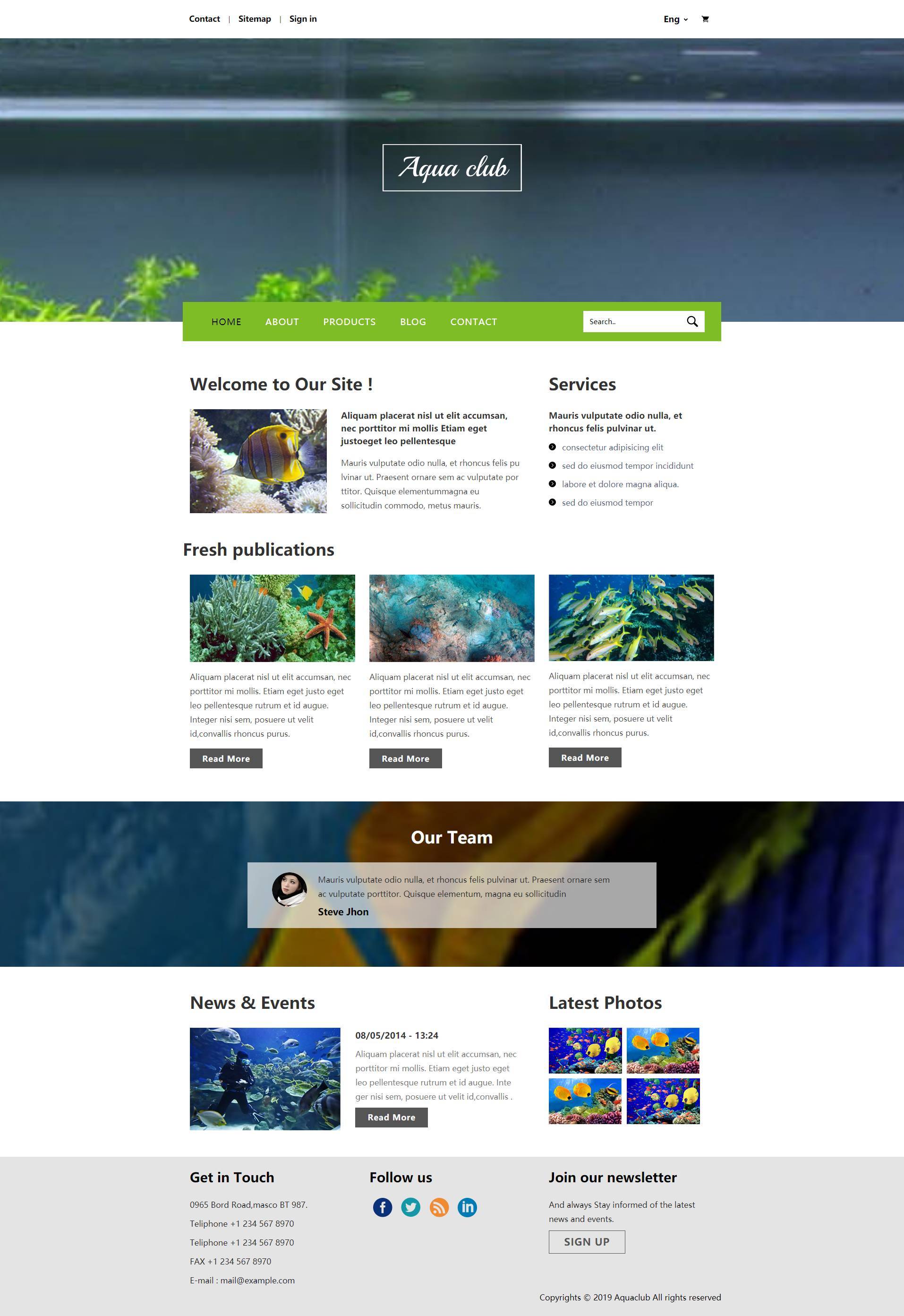 专业漂亮的HTML水族馆俱乐部网站模板