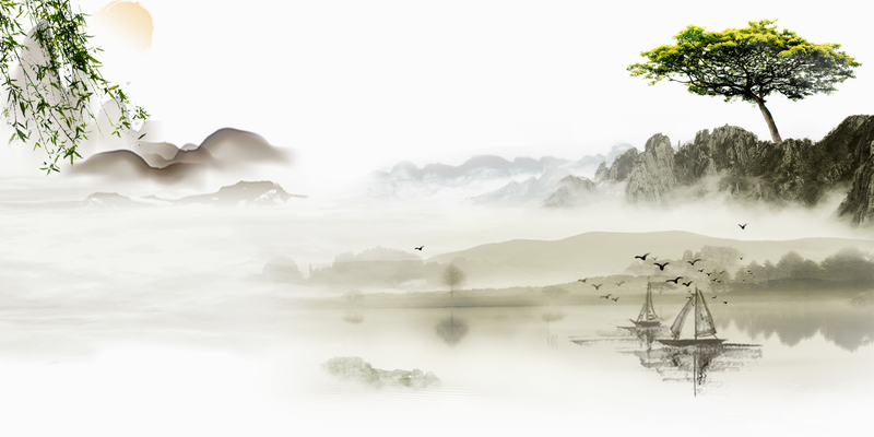 中国风水墨山水壁画海报背景素材