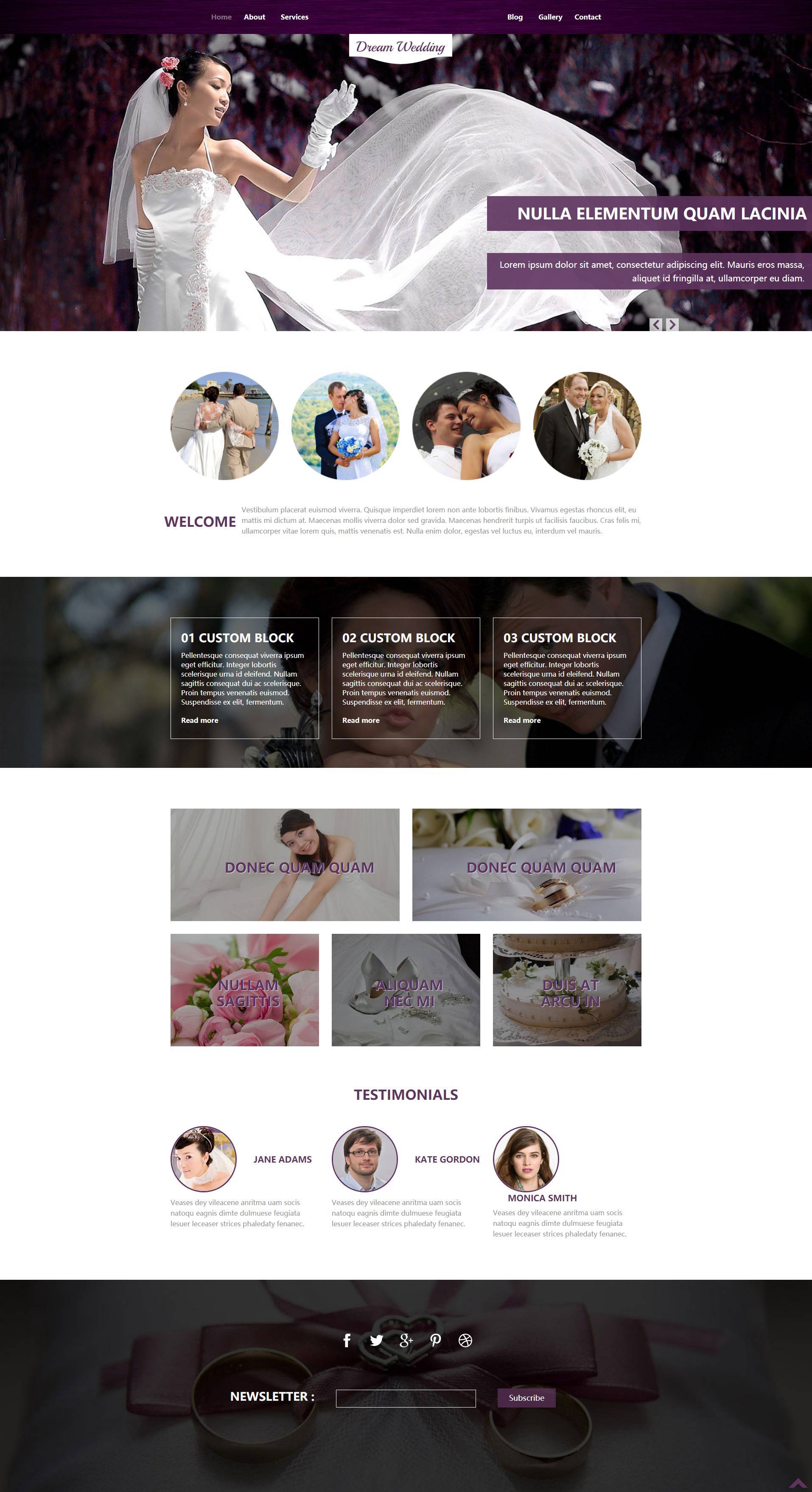 紫色梦幻html婚庆策划服务网站模板