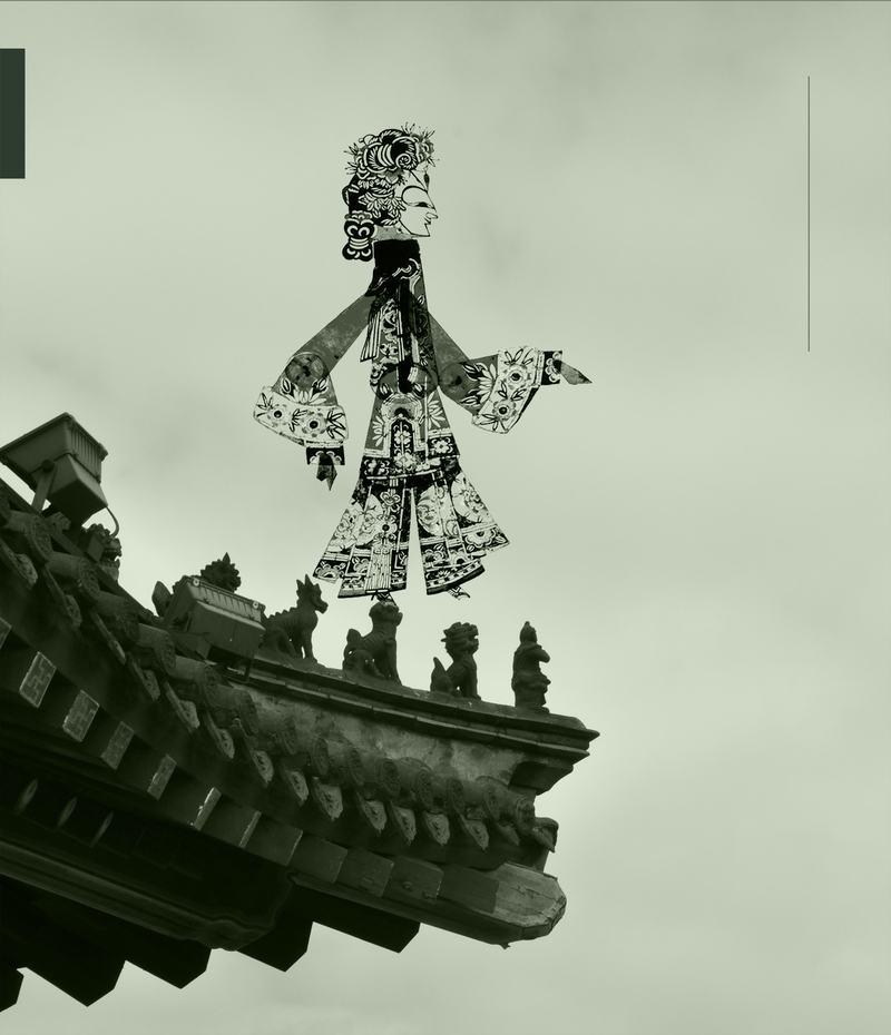 中国风淡雅古建筑皮影戏背景素材