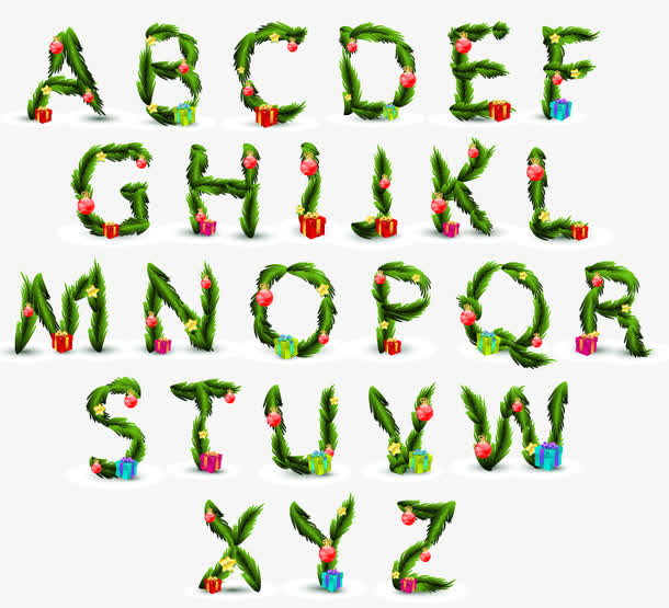 26个绿色松枝字母矢量素材