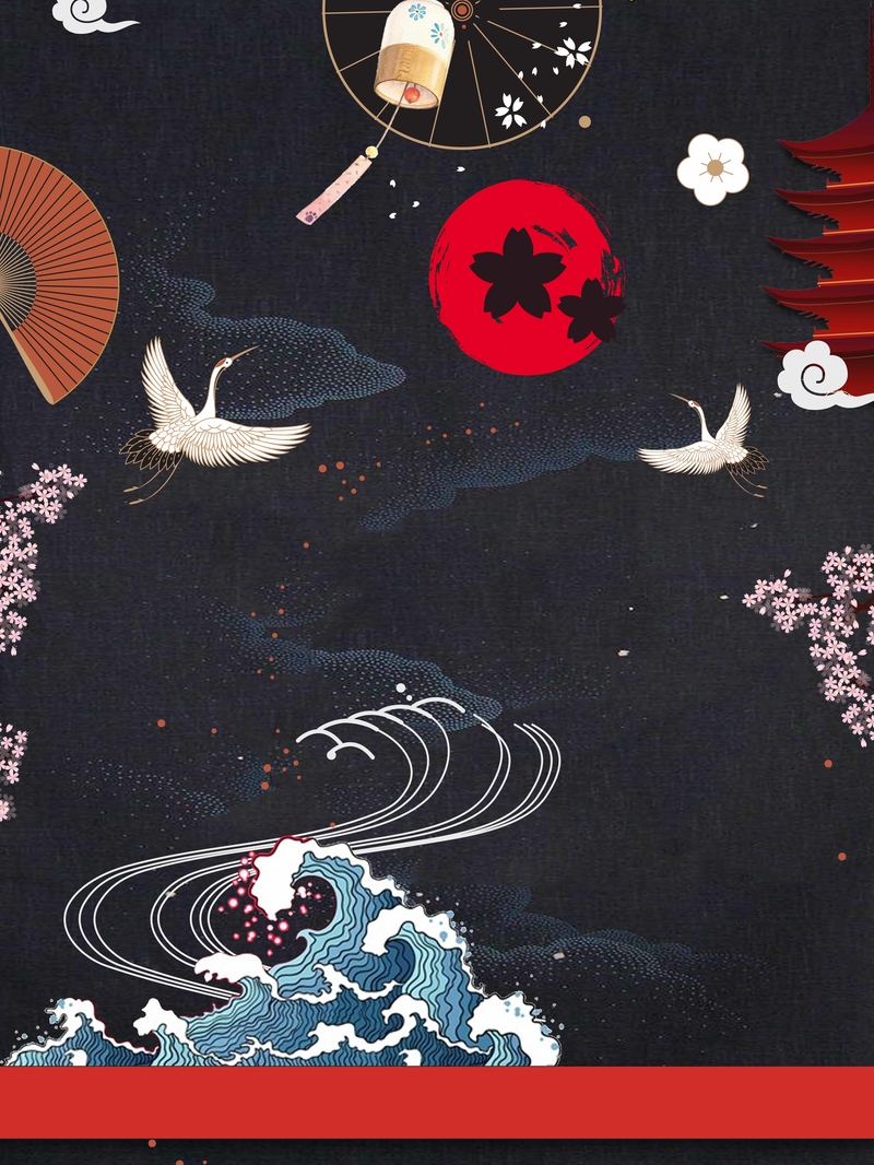 樱花灯笼黑色日式风日本自由行旅游宣传