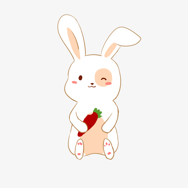 斑点小白兔坐着吃红萝卜插画