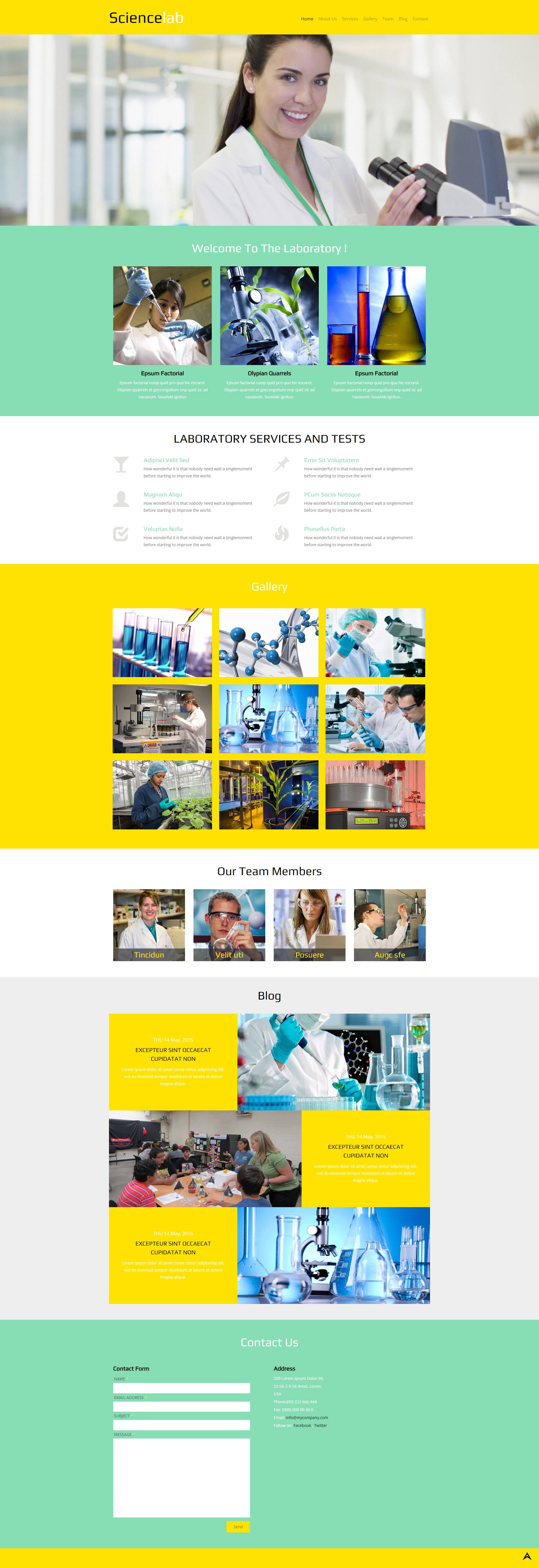 黄色扁平化html医疗研究企业网站模板