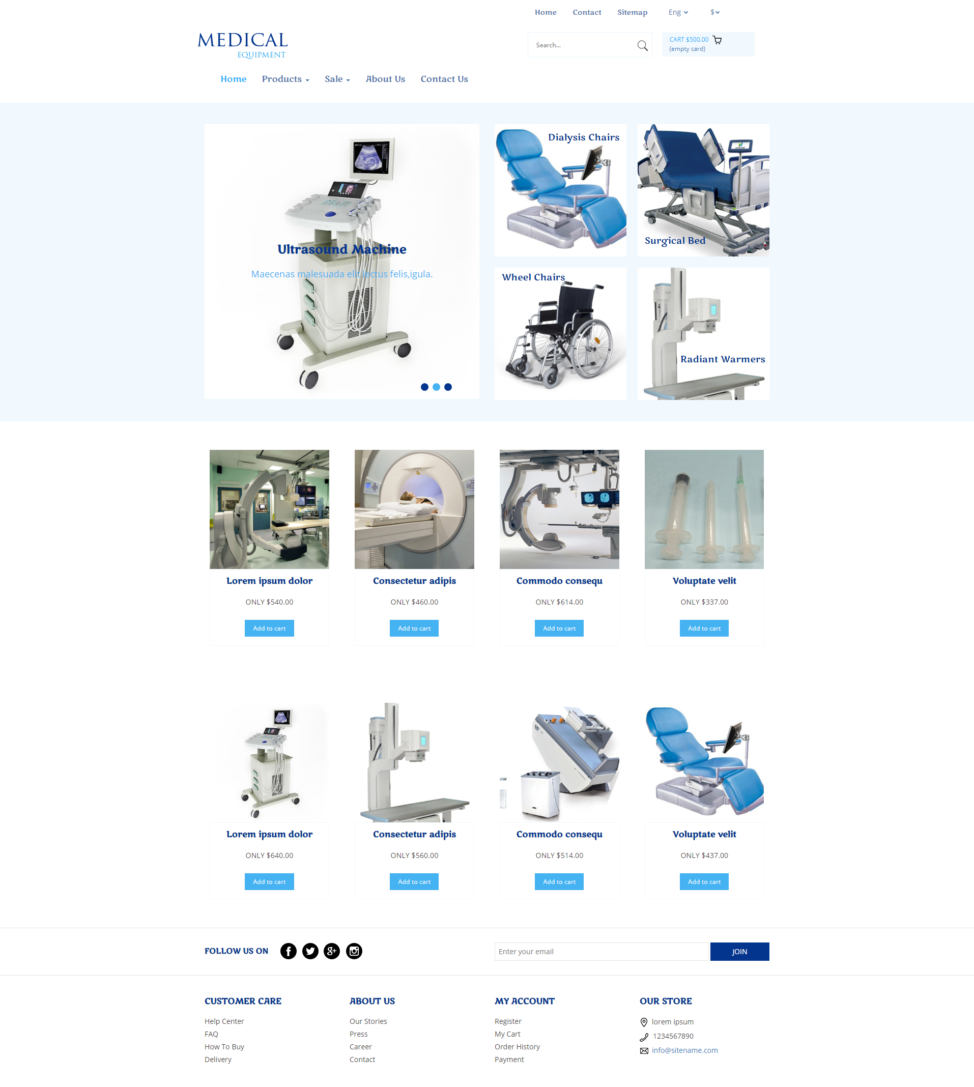 简洁清爽的html医疗器械商城网站模板