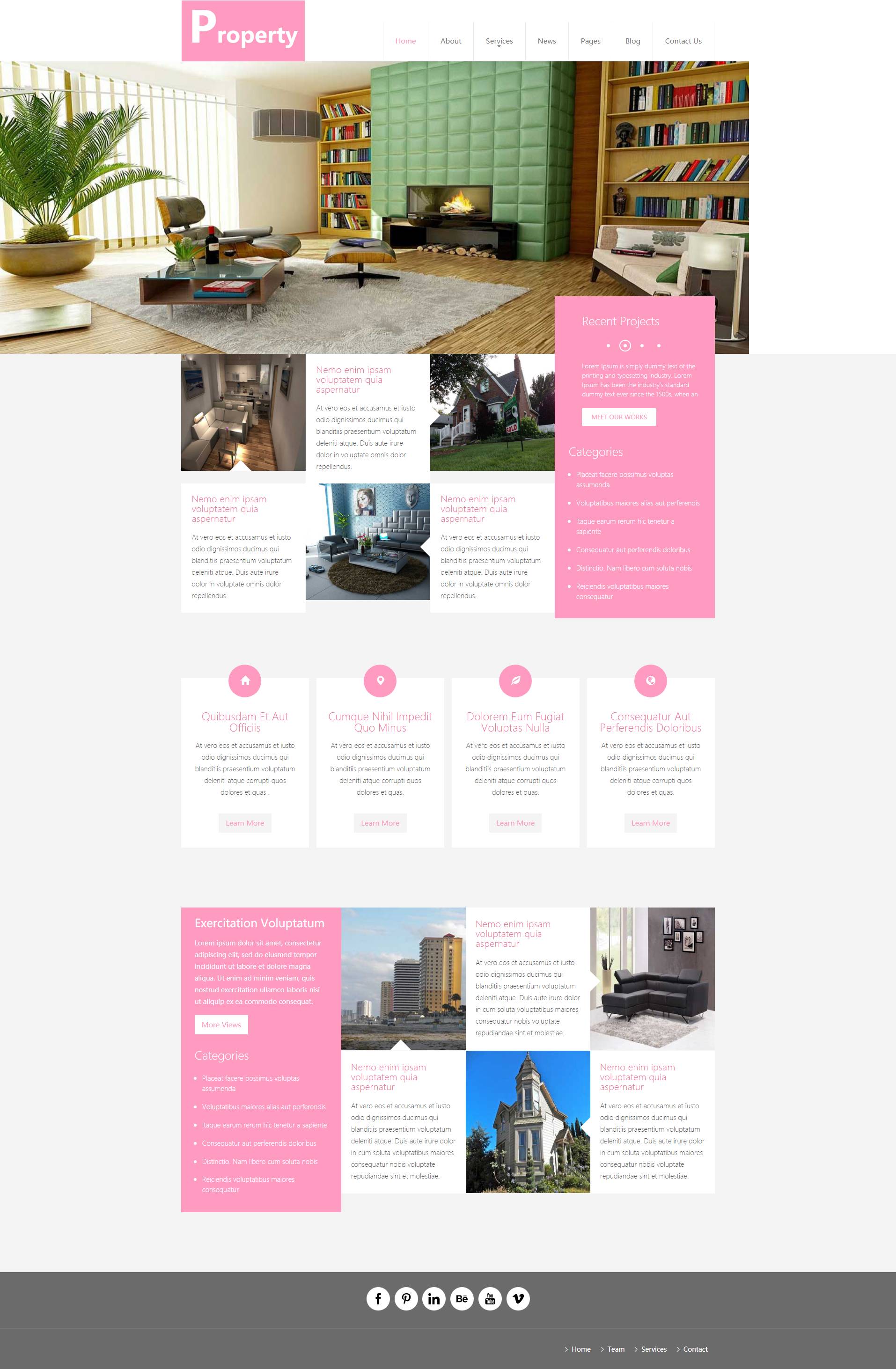 粉色HTML5房产交易租赁平台网站模板