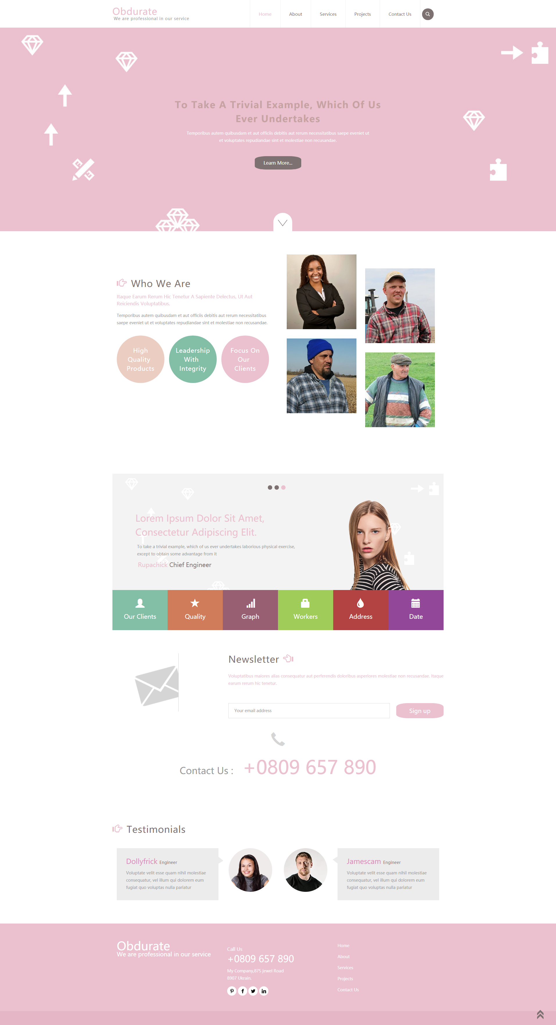 粉色简洁大气的外贸企业网站html5模板，外贸网站模板设计