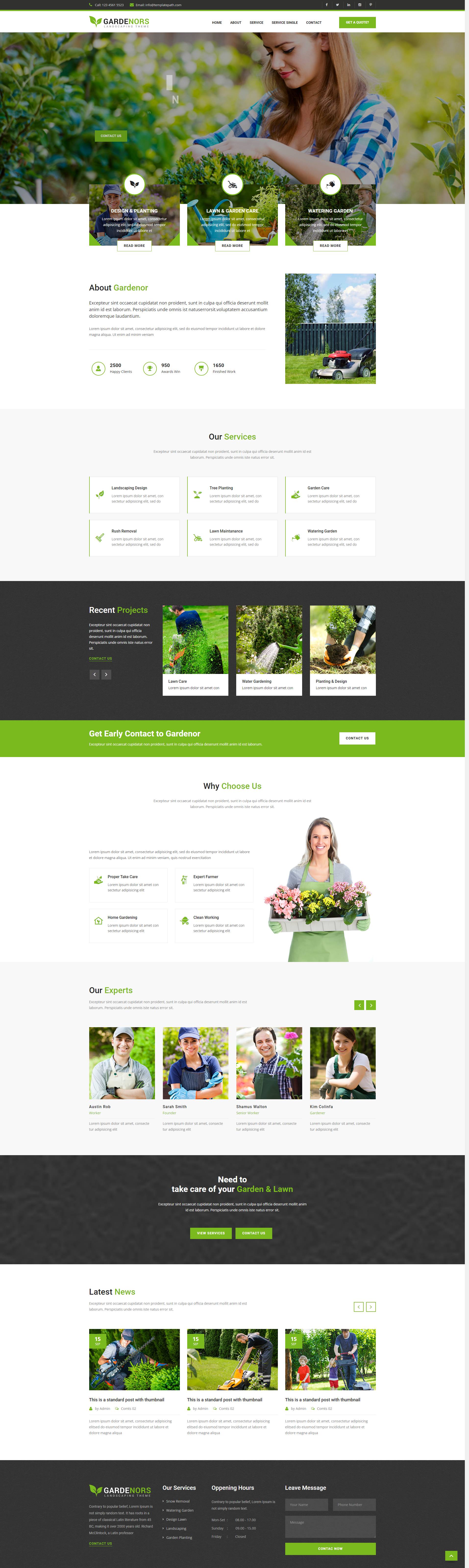 绿色简约园林绿化养护服务html5模板，绿色html模板