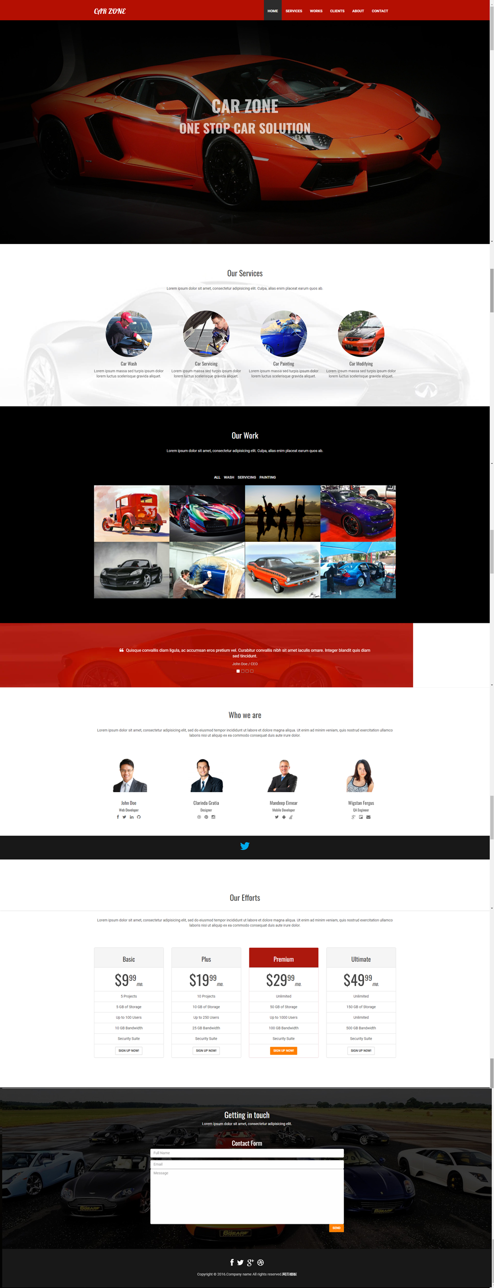 大气红色汽车维修服务网站单页模板