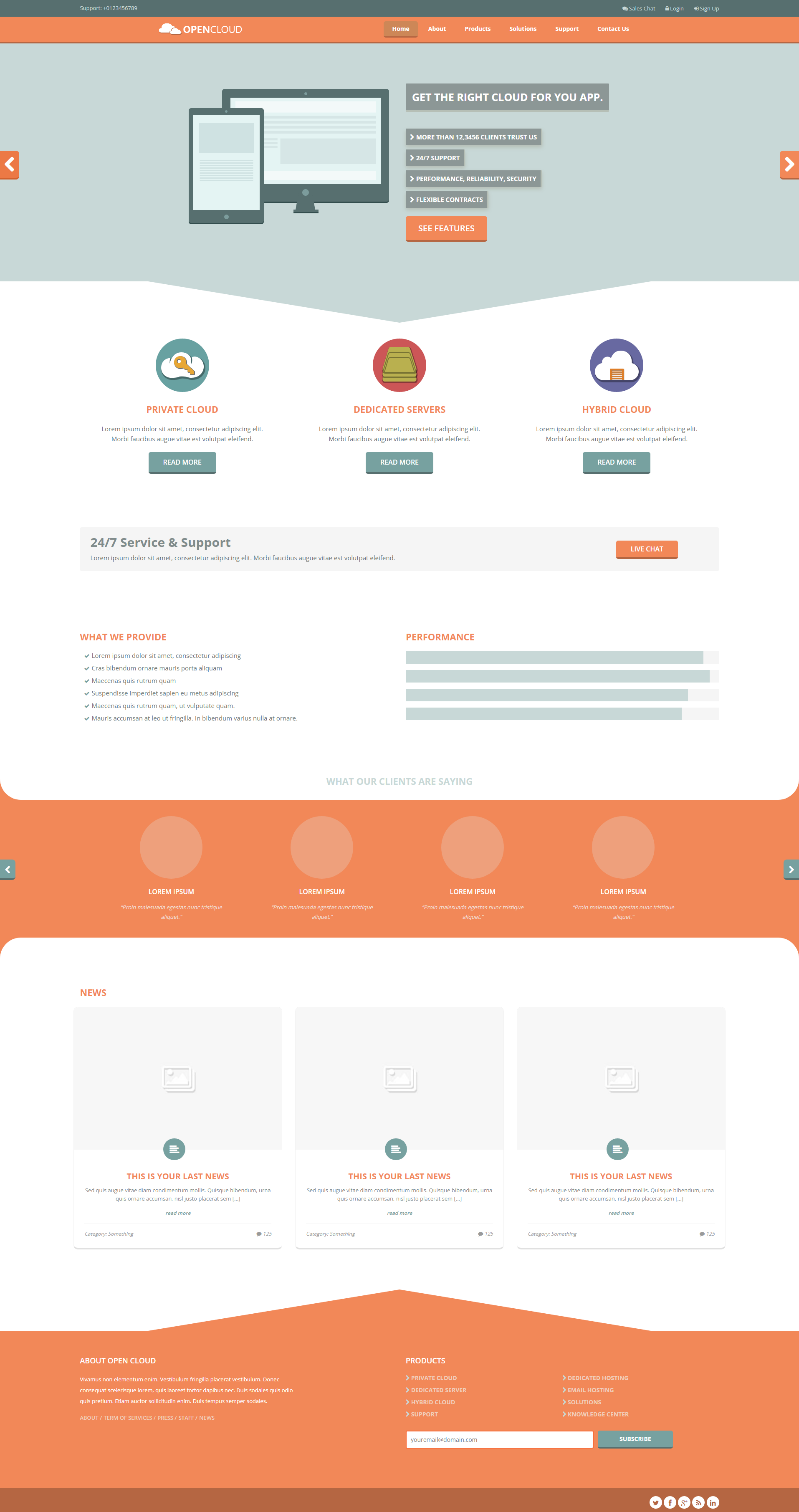 橙色云服务web托管企业网站模板，html模板下载