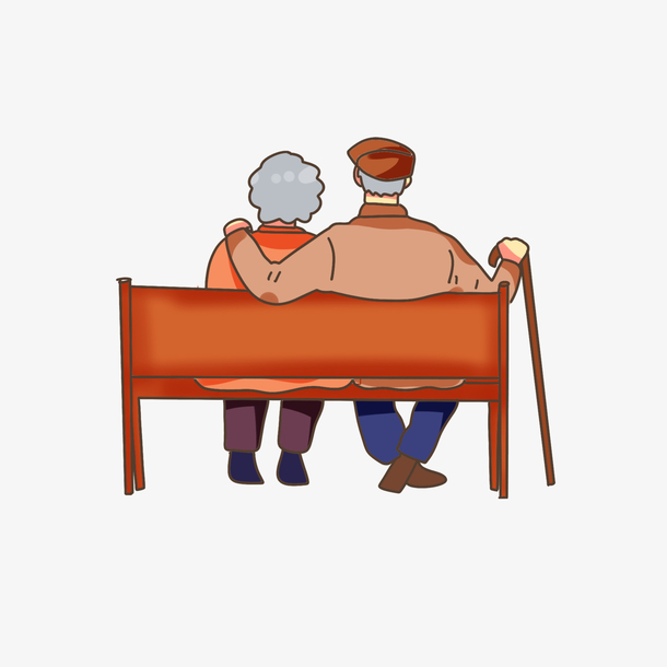 重阳节情侣老人坐在长椅上的背影插画