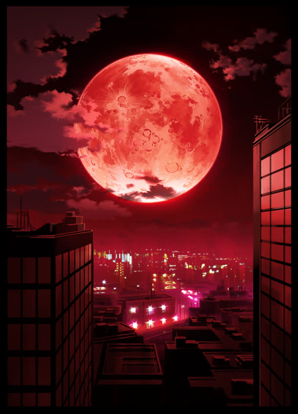 鲜红的月亮动漫插画
