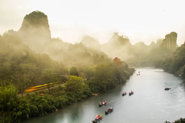 武夷山美景PNG素材，卡通手绘高清透明背景图片下载