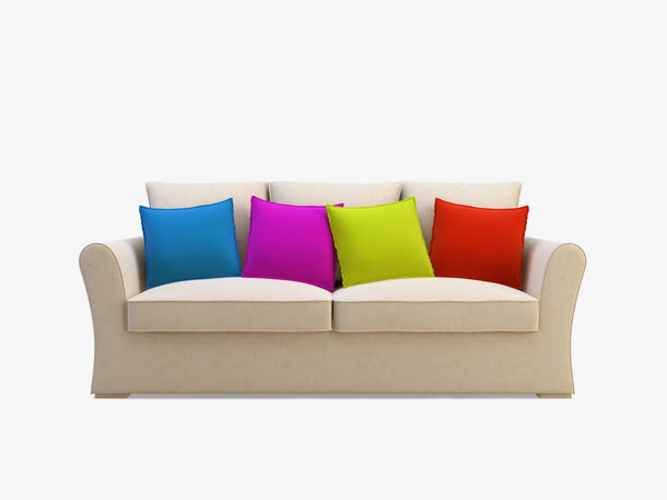 米色沙发与彩色抱枕免费下载