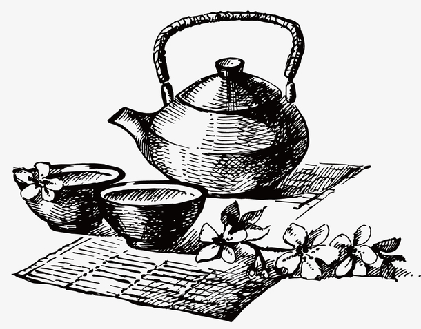 茶壶画线描图片