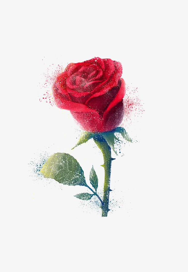 红色手绘喷溅玫瑰花
