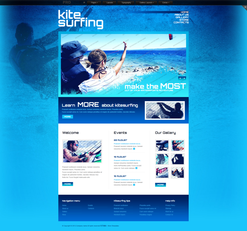 户外运动网页设计,代码，蓝色海洋冲浪网站模板