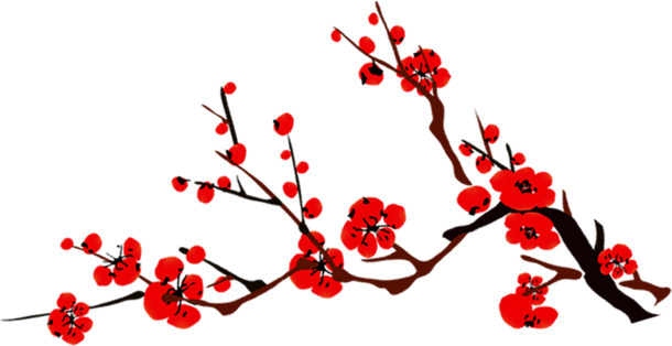 中秋国庆双节手绘红色梅花PNG透明图片，高清植物装饰素材下载
