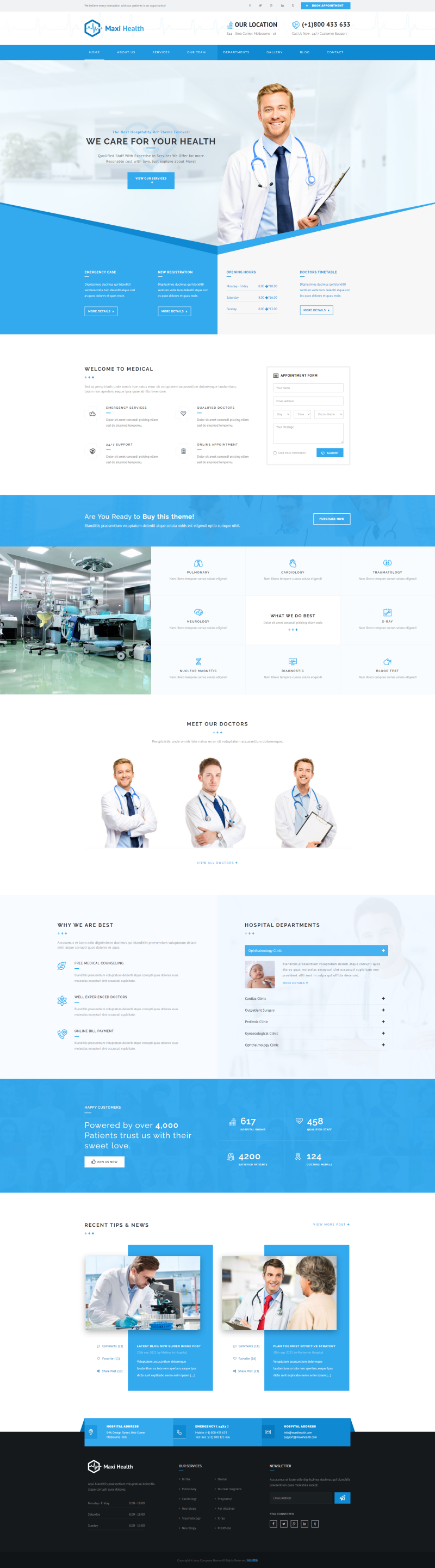医院网站设计模版，蓝色医疗网站制作