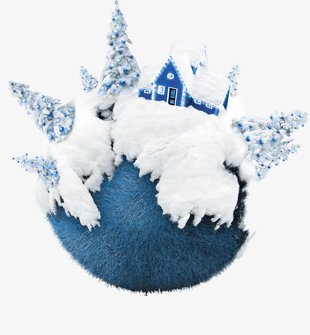 冬日蓝色冰雪梦幻房屋