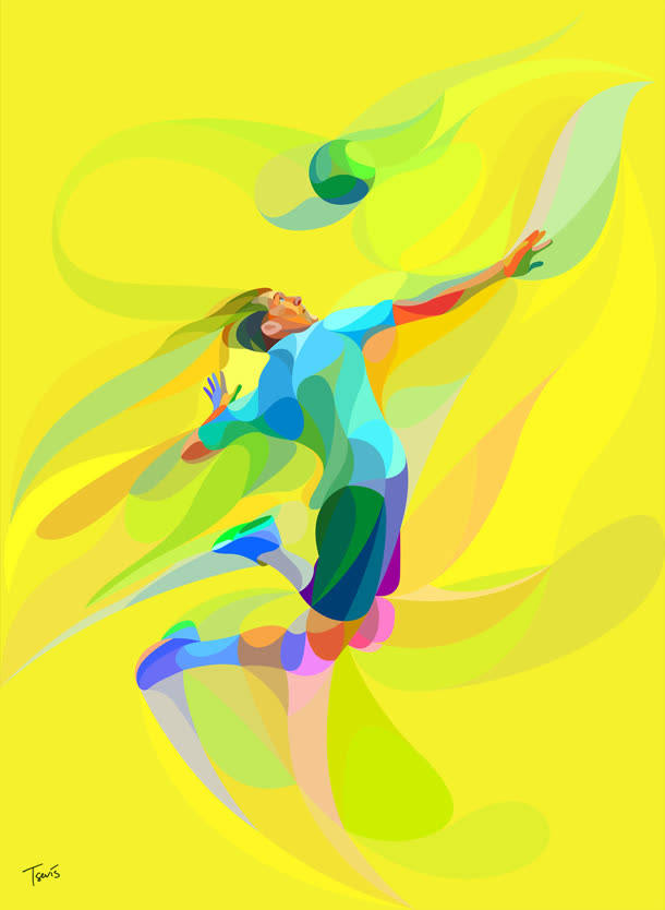黄色油画排球运动员海报背景