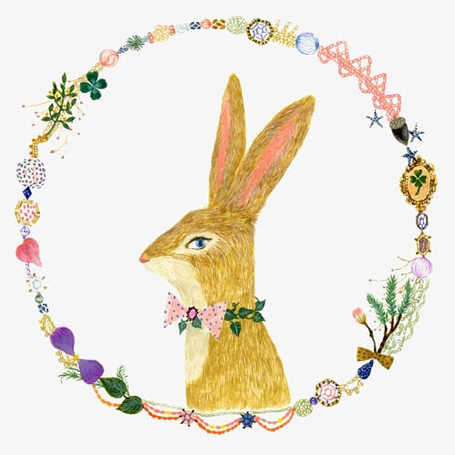 手绘装饰圆形边框长耳朵兔子