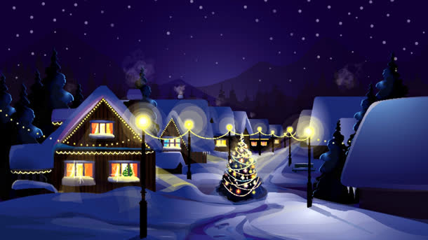 高清晰圣诞小屋与彩灯壁纸