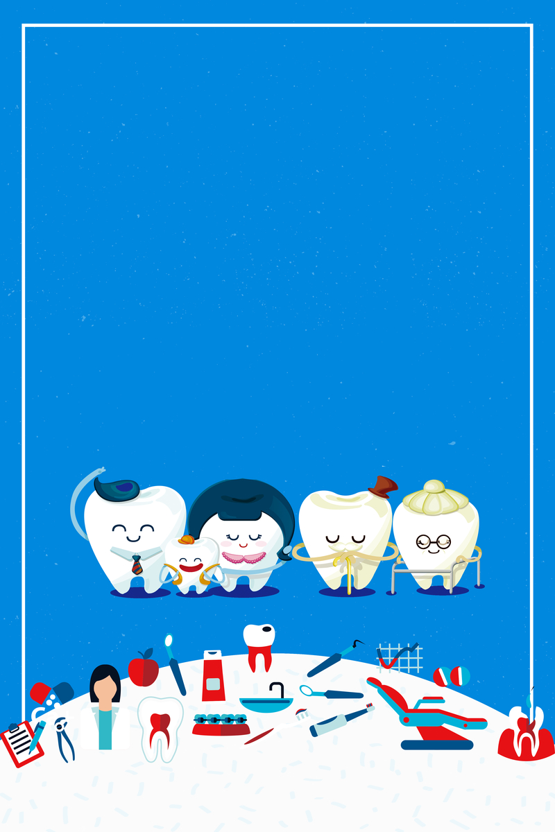 蓝色卡通创意口腔科医疗海报背景素材