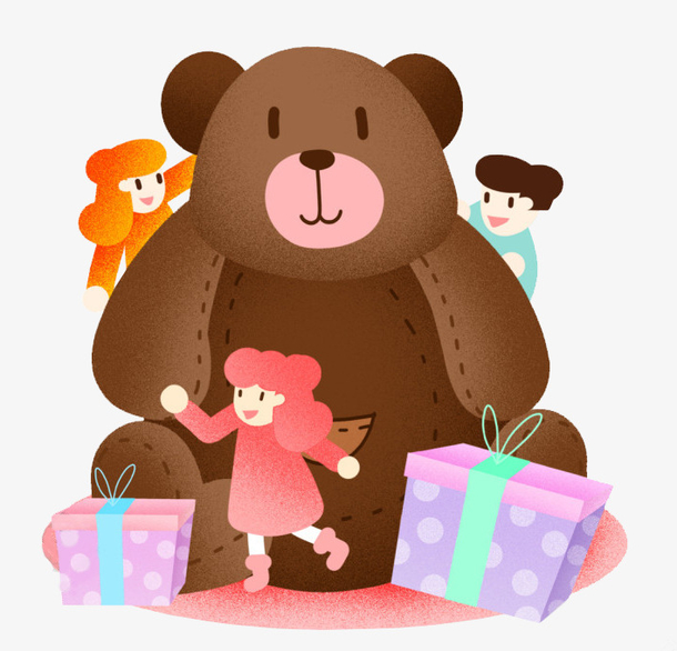 大熊玩具和3个孩子