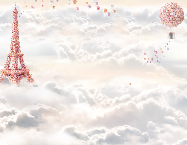 粉色气球铁塔云层海报背景