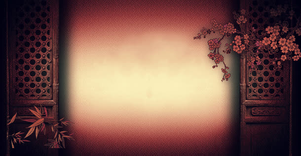 中国风暗红色梅花海报