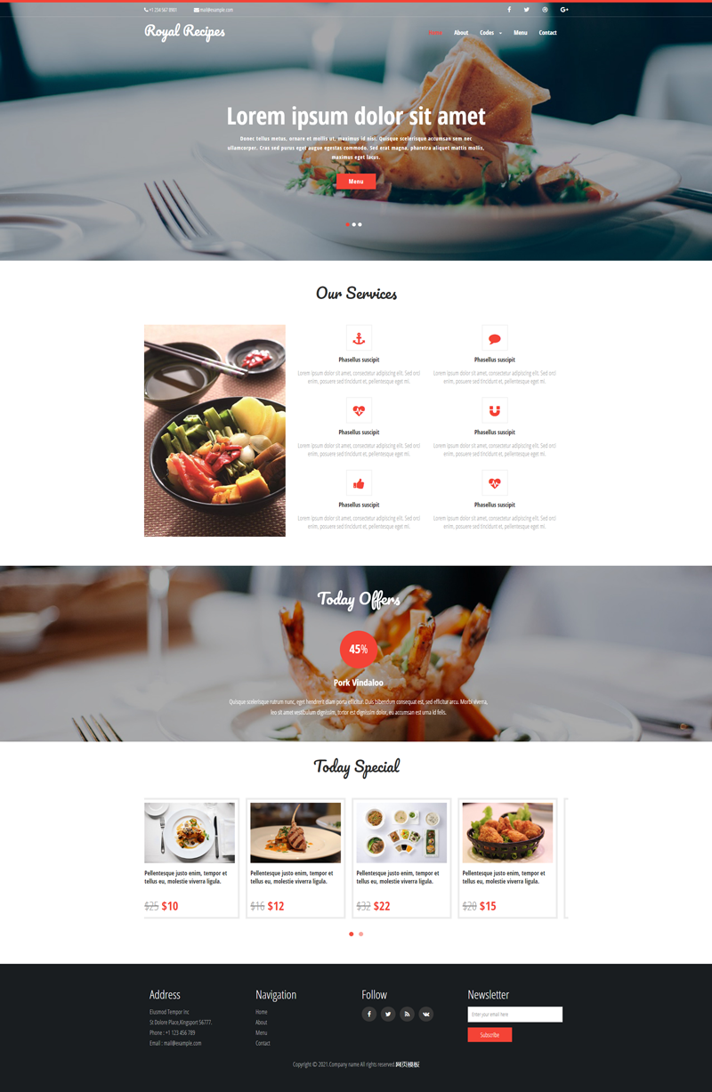 餐饮网站模板，美食网站模板网页设计