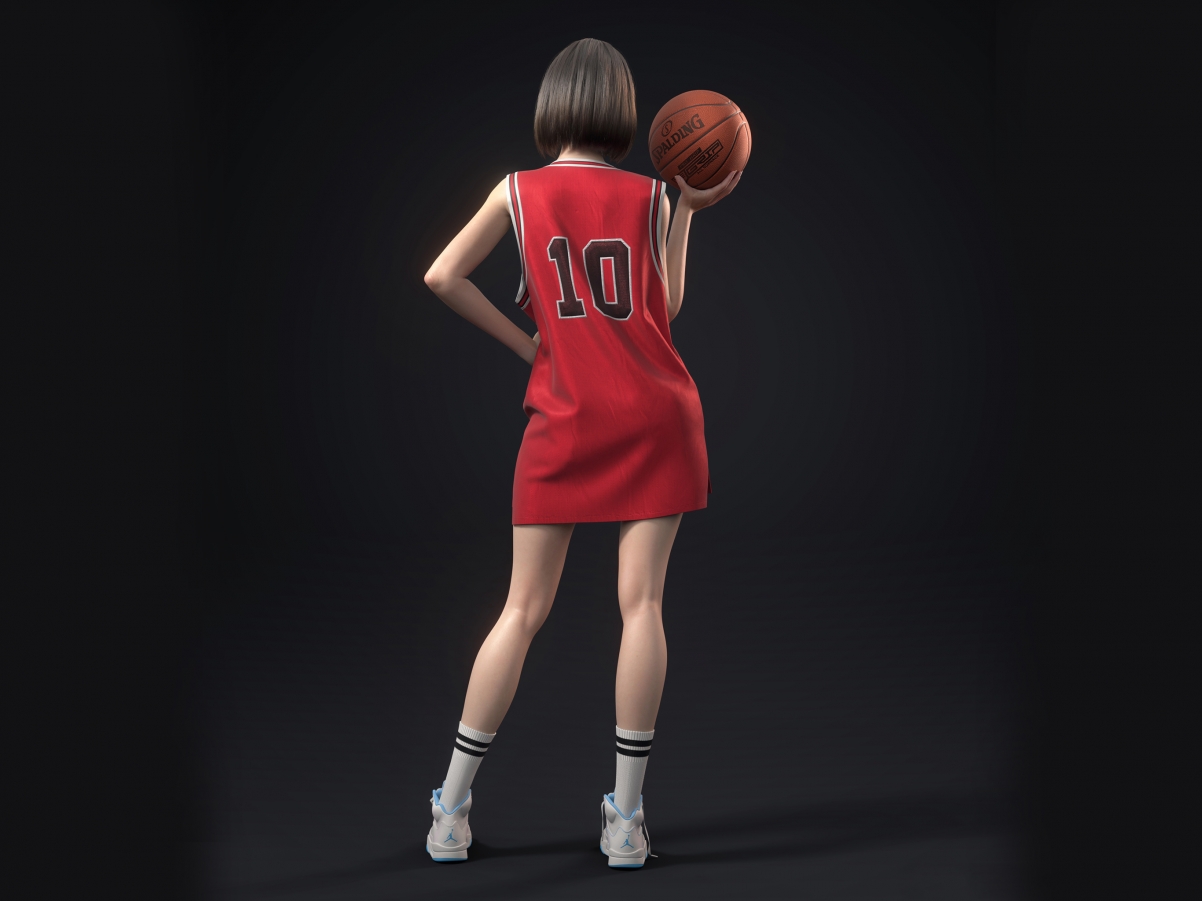 灌篮高手 3D短发美女 背影 卢静赤木晴子 红色球服 篮球ipad平板电脑壁纸