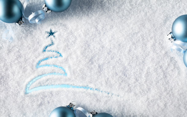 蓝色小球积雪圣诞点缀