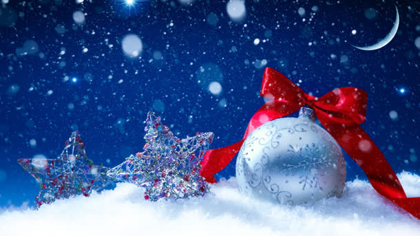 冬季夜晚下雪圣诞装饰铃铛海报背景