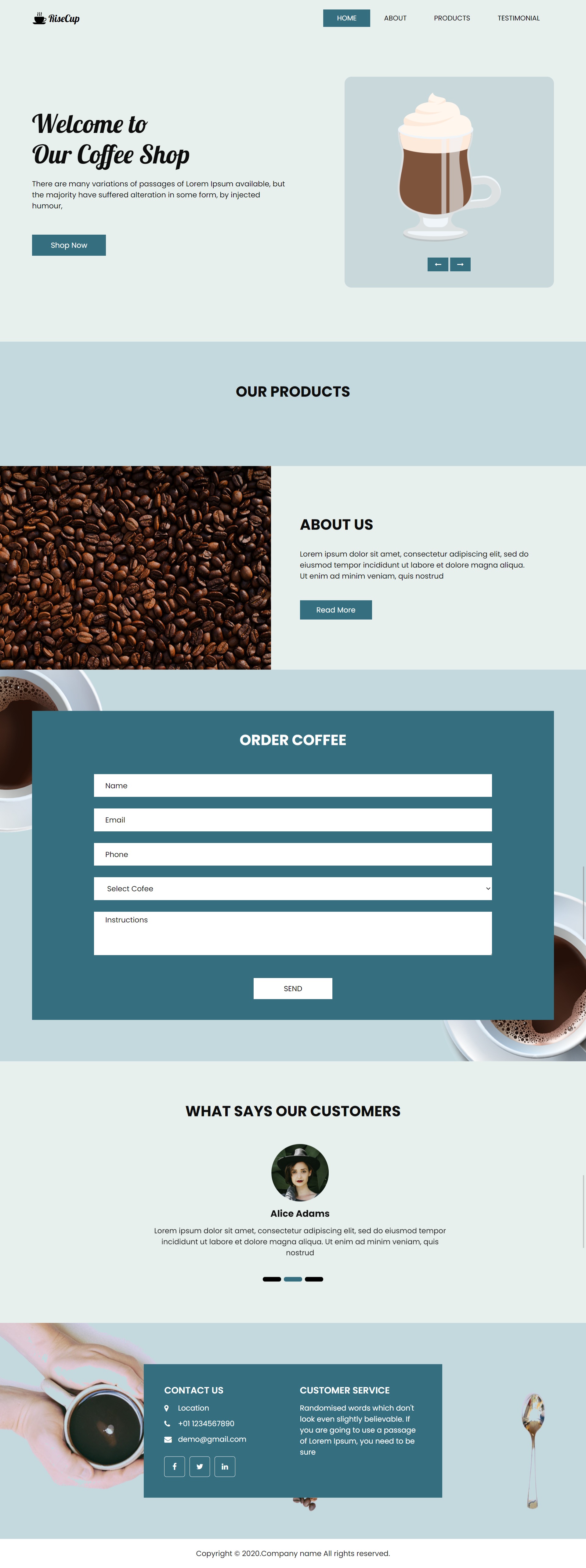 咖啡网站设计模板，简约咖啡店网页模板