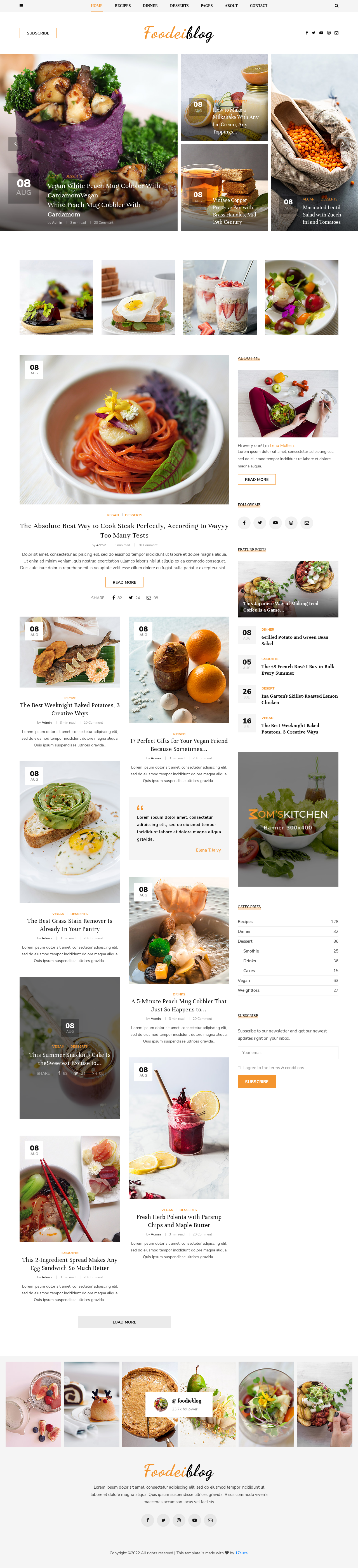 美食博客网页设计，现代精美的美食网站模板