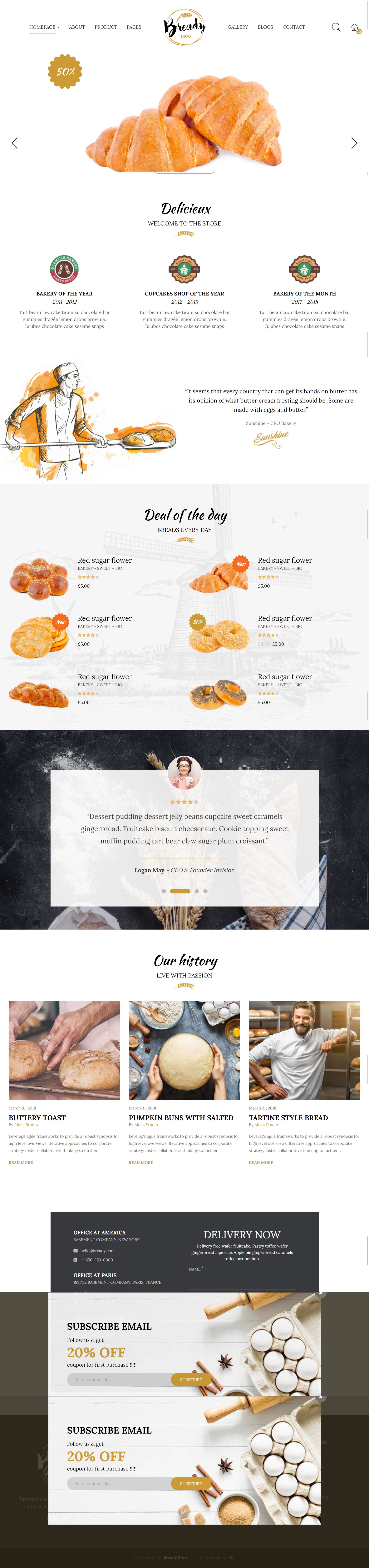 面包店网页设计，bootstrap餐饮类网站模板