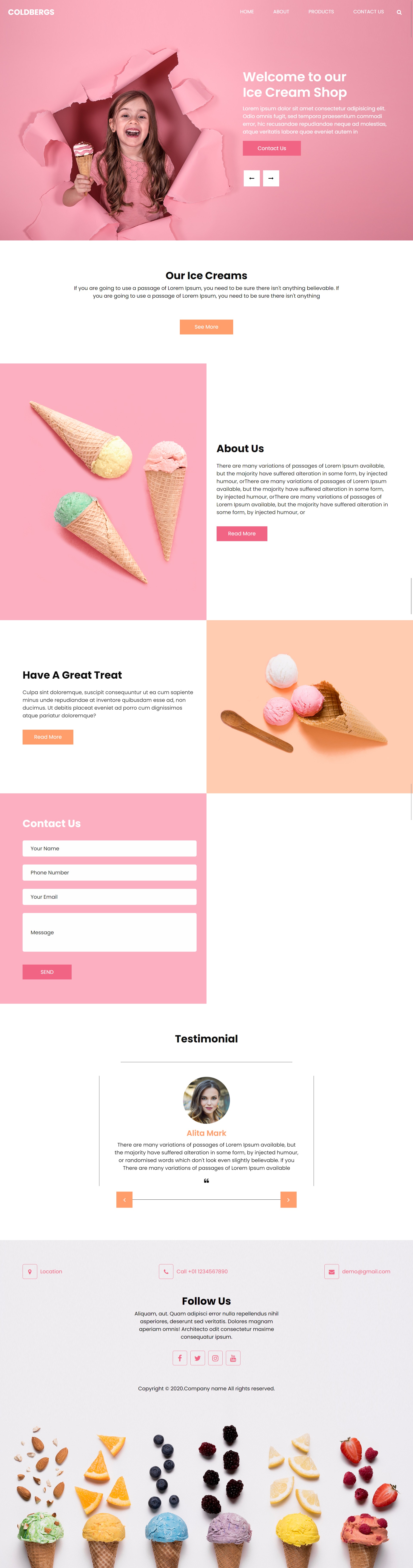 冰淇淋网页设计模板，粉色冰淇淋网站模板下载